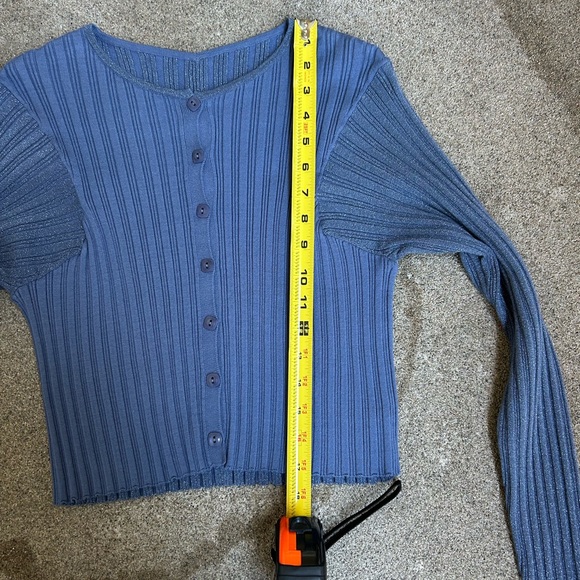 Chelsea Mak Blue Ribbed Button-Up Cardigan - Picture 4 of 9